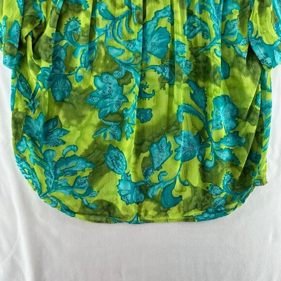 Carole Little Blouse Womens Sz S Short Sleeve Button Up Retro Floral Apple Green - Picture 6 of 11